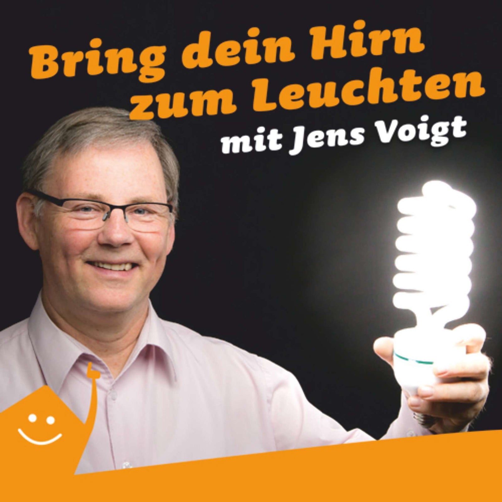 Bild mit Jens Voigt und einer Glühbirne in der Hand. Mit dem Text Bring dein Hirn zum Leuchte.