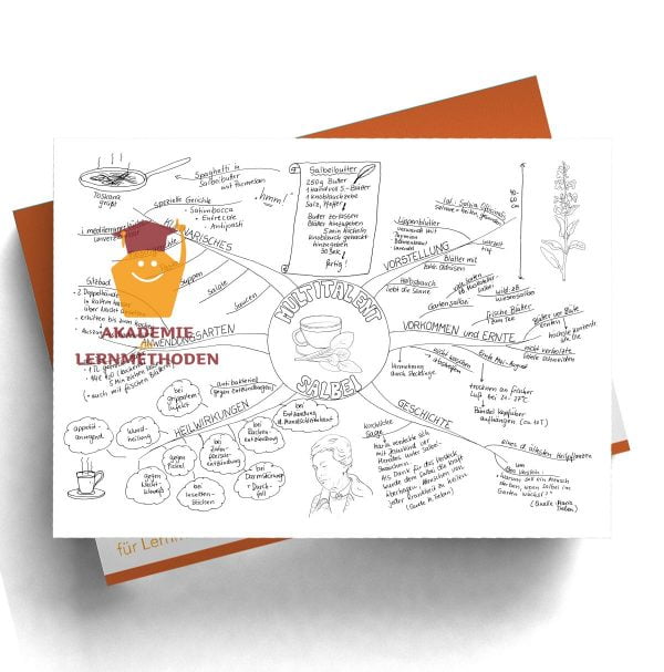 Mindmap zum Thema Salbei in schwarz-weiß